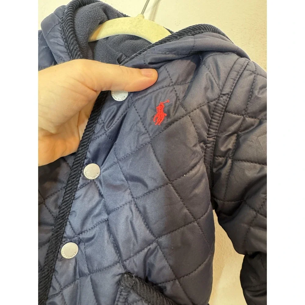 Ralph Lauren Snowsuit Baby Boys 3-6 Months Blue Quilted Hooded Footed Bunting